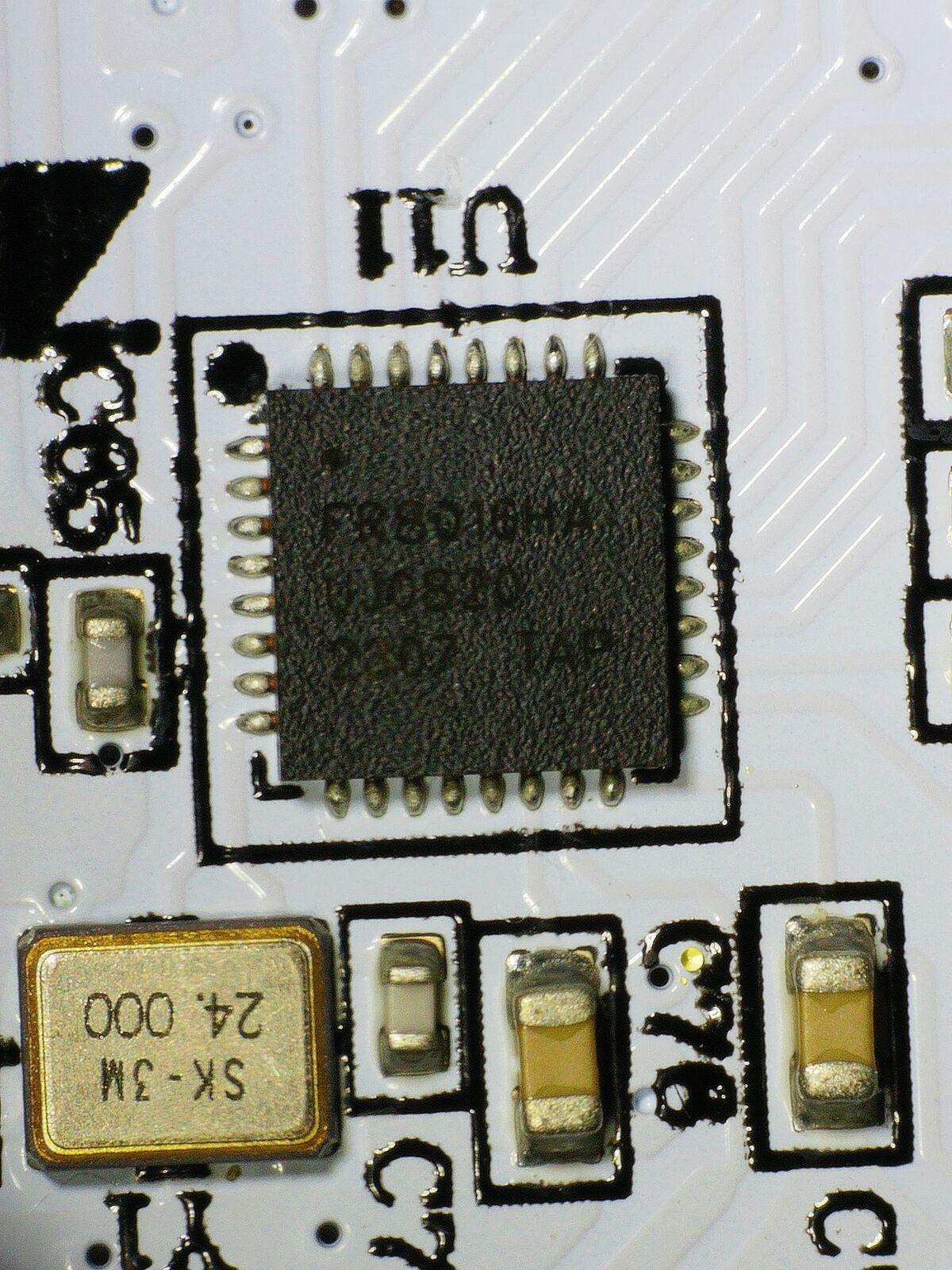 Same FR8016HA on the control board, 24 MHz crystal alongside.