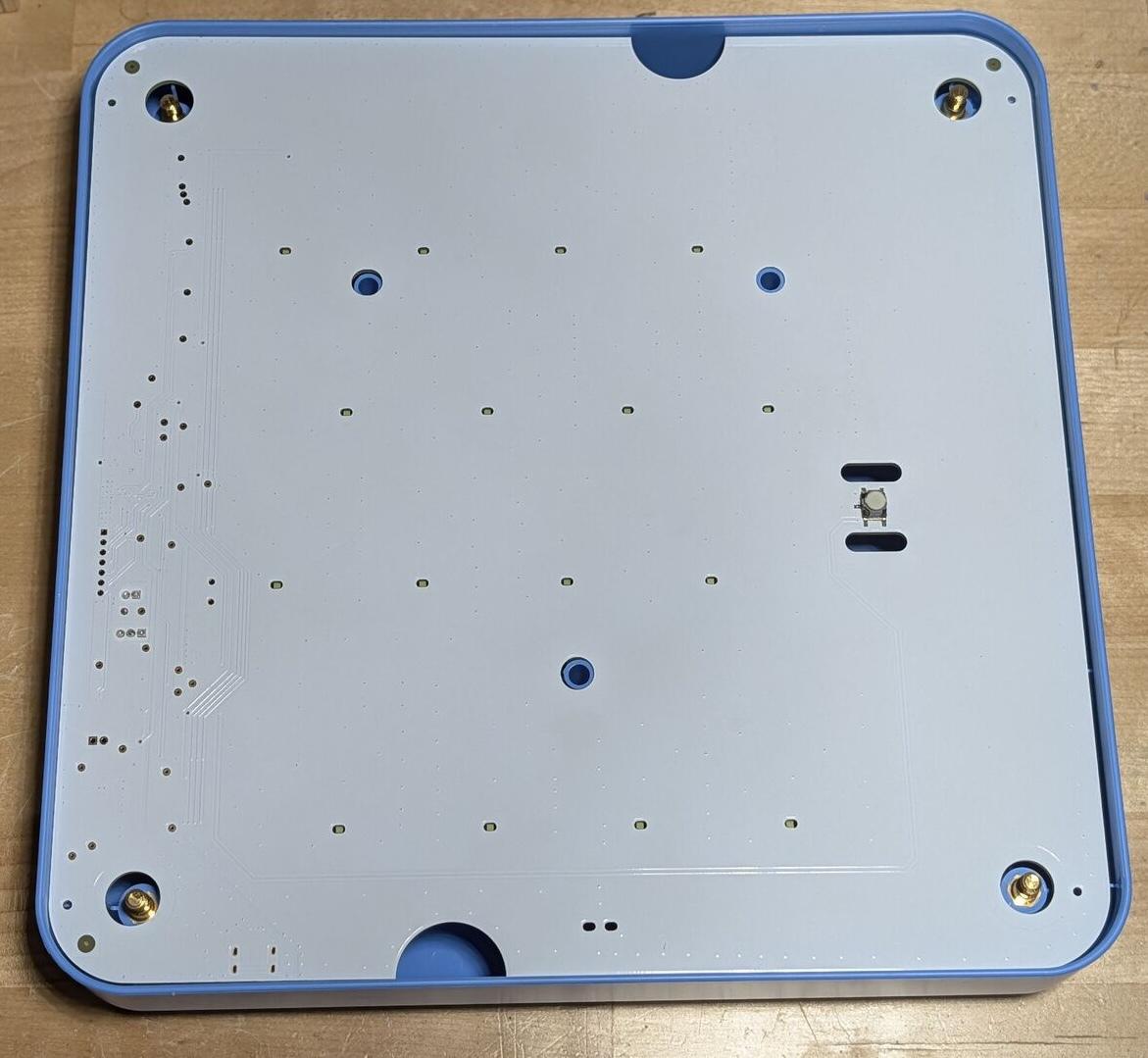 Plexiglass removed, exposing the bare PCB.