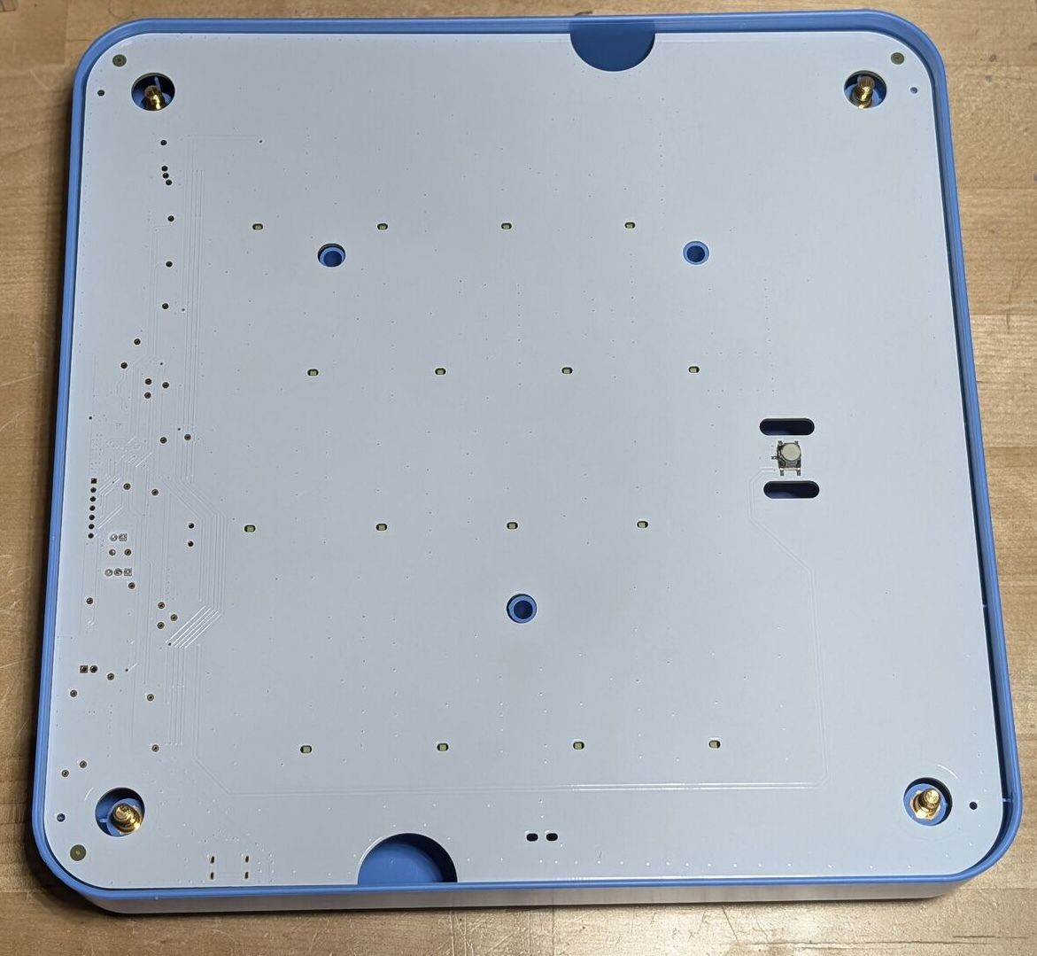 Plexiglass removed, exposing the bare PCB.